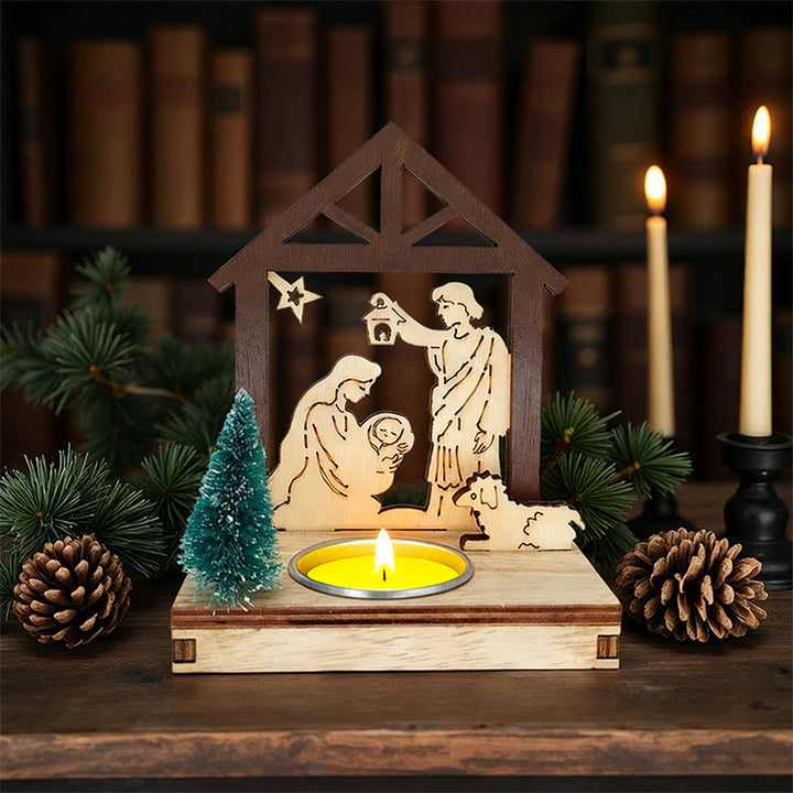 Christliche Kunstwerkstatt: Krippenstall-Kerzenhalter mit Jesusmotiv: Warmes Licht für den weihnachtlichen Glauben - image 1