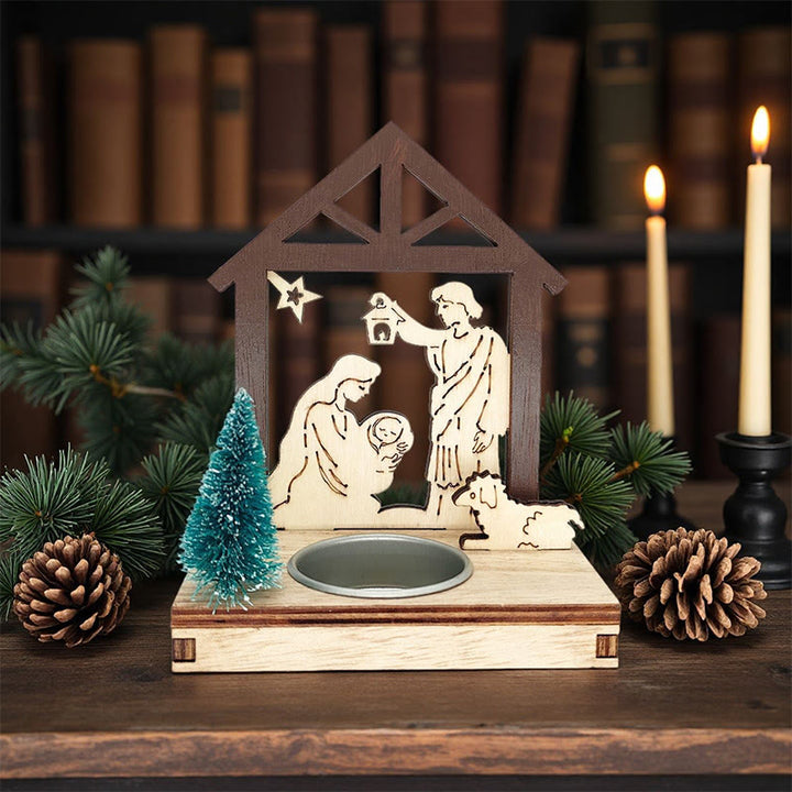 Christliche Kunstwerkstatt: Krippenstall-Kerzenhalter mit Jesusmotiv: Warmes Licht für den weihnachtlichen Glauben - Jesus - image 0
