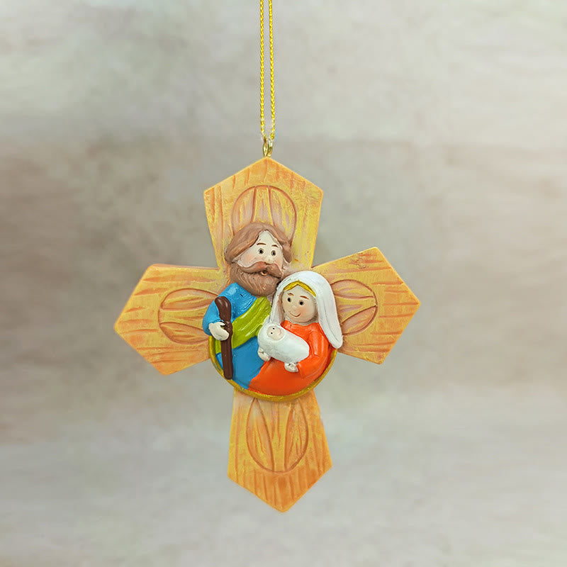 Christliche Kunstwerkstatt Heilige Familie Kreuz- und Sternornamente: Warme Glaubensakzente für Weihnachtsbäume - image 2