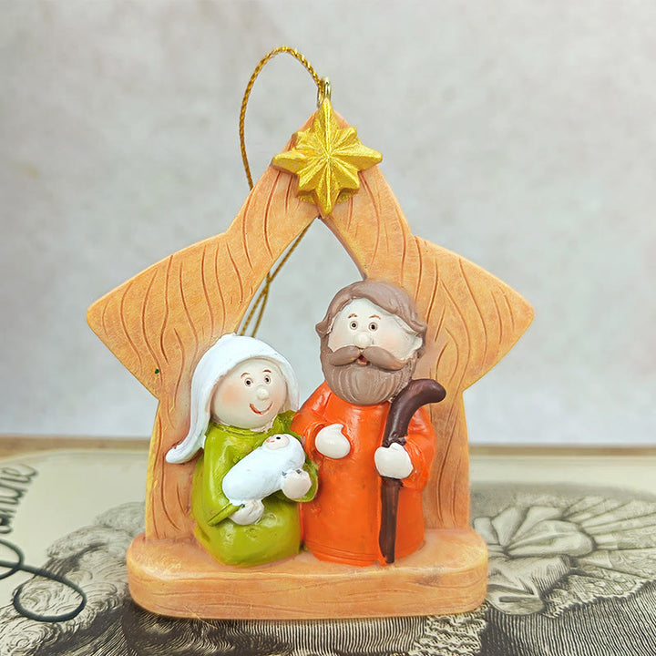 Christliche Kunstwerkstatt Heilige Familie Kreuz- und Sternornamente: Warme Glaubensakzente für Weihnachtsbäume - Stern - image 3