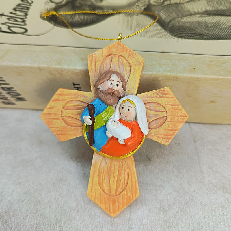 Christliche Kunstwerkstatt Heilige Familie Kreuz- und Sternornamente: Warme Glaubensakzente für Weihnachtsbäume - image 1