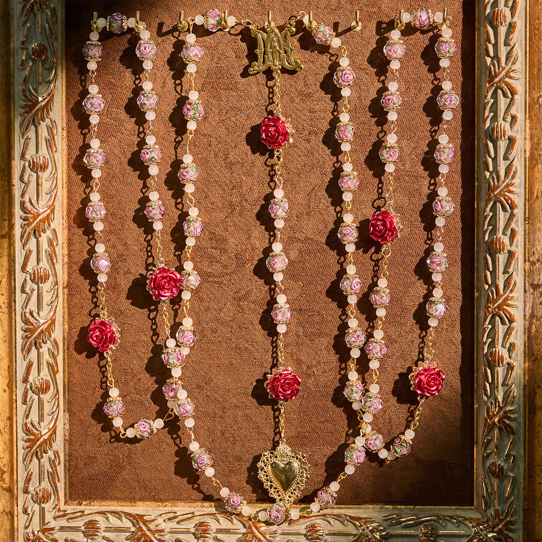 Christianartworkshop Rosenkranz mit Rosenakzent und Herz Jesu: Sanfter Glaube für das tägliche Gebet - Heiliges Herz - image 0