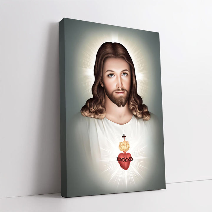 Christianartworkshop Jesus mit dem Heiligen Herzen Wandbild: Sanfter Glaube für die Heimdekoration - Gerahmtes Leinwandgemälde - 13,77" × 19,58" × 0,7" / 35 × 50 × 1,8 cm - image 0