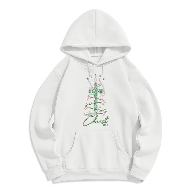 Christianartworkshop Schimmernder, kreuzförmiger Weihnachtsbaum-Hoodie aus Polyester mit Fleece-Futter. - Weiß - 2XL - image 3