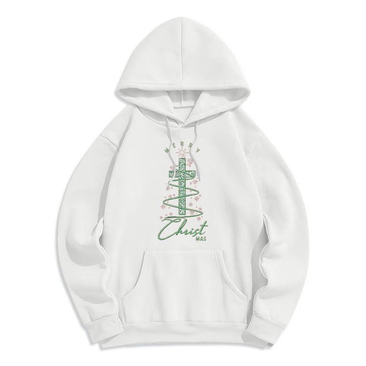 Christianartworkshop Schimmernder, kreuzförmiger Weihnachtsbaum-Hoodie aus Polyester mit Fleece-Futter. - Weiß - 2XL - image 3