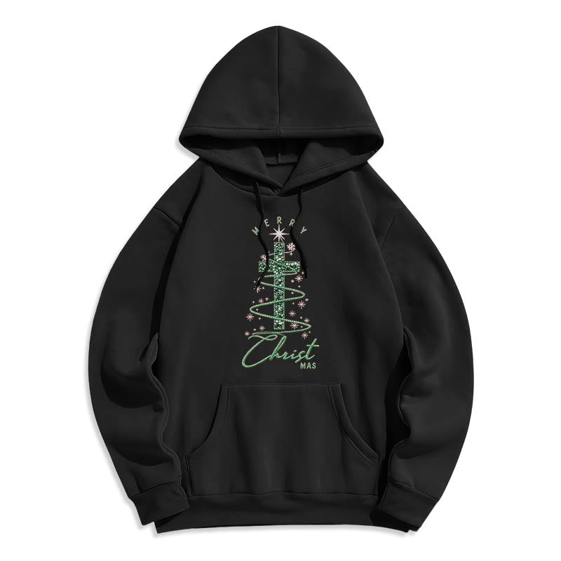 Christianartworkshop Schimmernder, kreuzförmiger Weihnachtsbaum-Hoodie aus Polyester mit Fleece-Futter. - Schwarz - 2XL - image 2