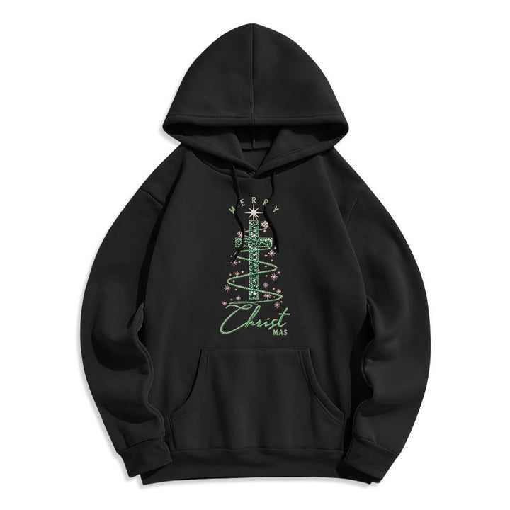 Christianartworkshop Schimmernder, kreuzförmiger Weihnachtsbaum-Hoodie aus Polyester mit Fleece-Futter. - Schwarz - 2XL - image 2