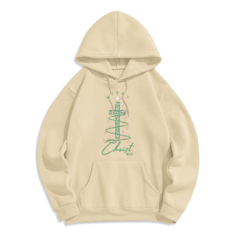 Christianartworkshop Schimmernder, kreuzförmiger Weihnachtsbaum-Hoodie aus Polyester mit Fleece-Futter. - Beige - 2XL - image 5