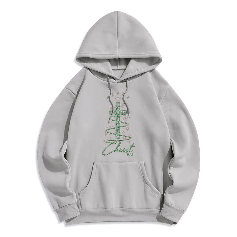 Christianartworkshop Schimmernder, kreuzförmiger Weihnachtsbaum-Hoodie aus Polyester mit Fleece-Futter. - Grau - 2XL - image 4