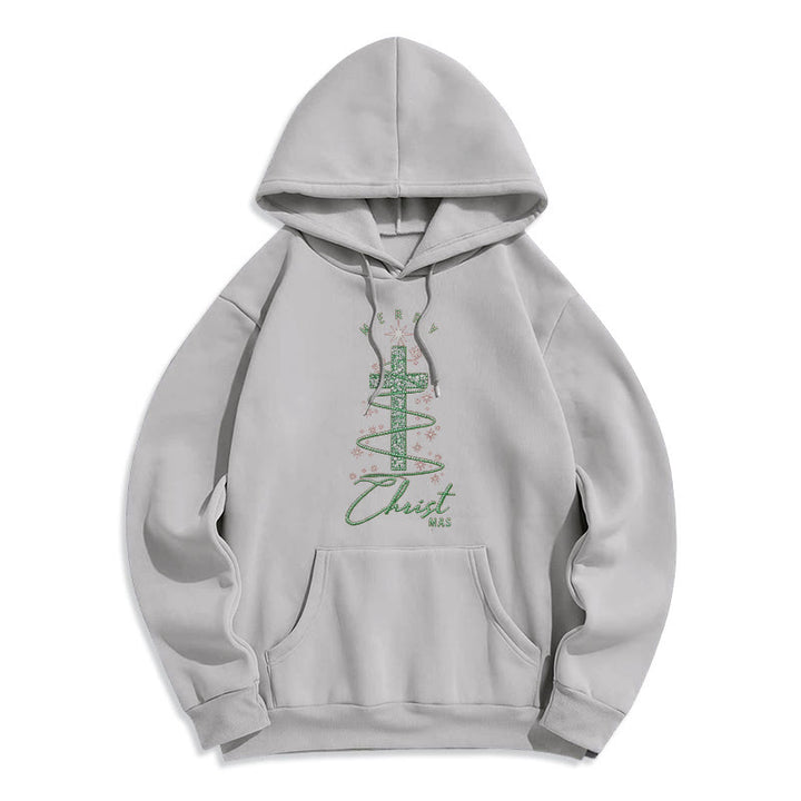 Christianartworkshop Schimmernder, kreuzförmiger Weihnachtsbaum-Hoodie aus Polyester mit Fleece-Futter. - Grau - 2XL - image 4