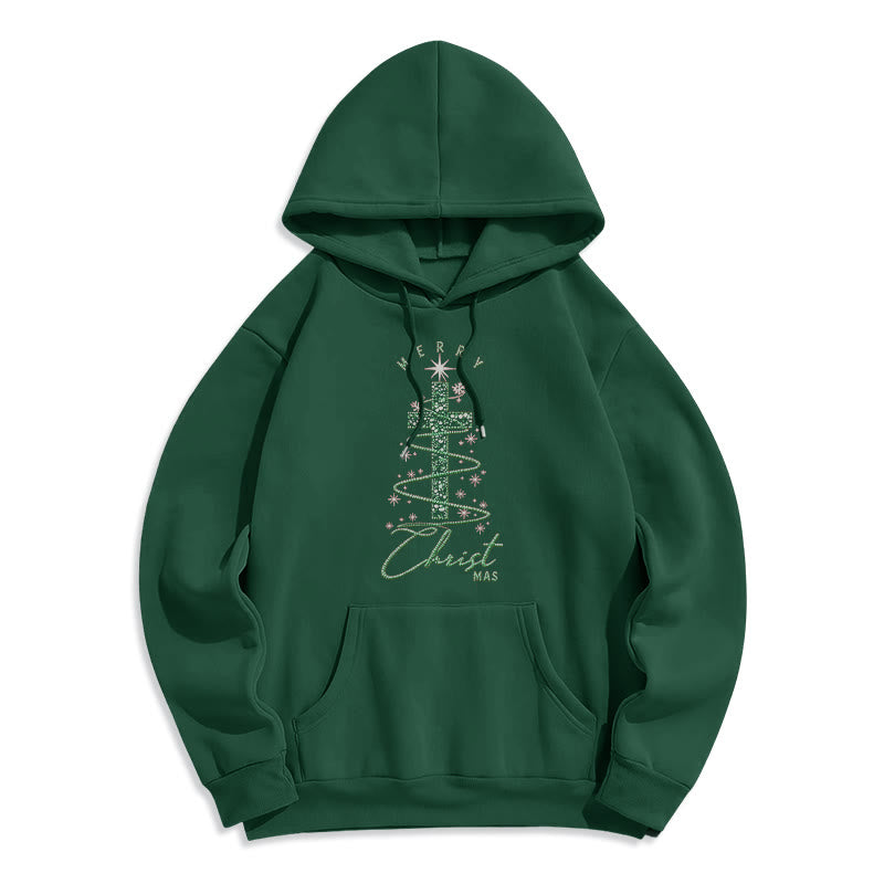 Christianartworkshop Schimmernder, kreuzförmiger Weihnachtsbaum-Hoodie aus Polyester mit Fleece-Futter. - Grün - 2XL - image 6