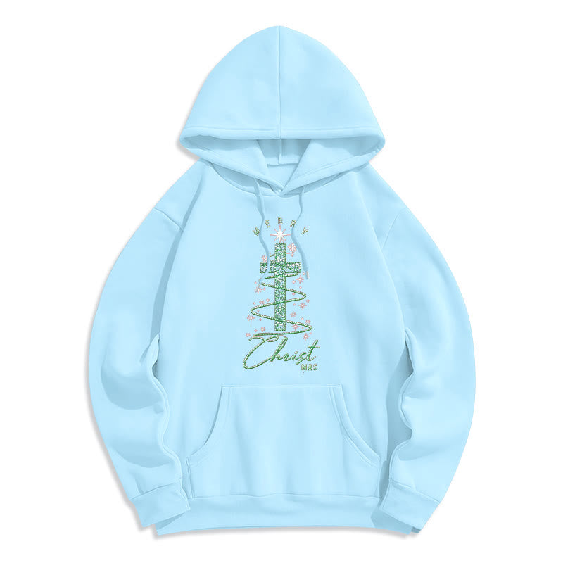Christianartworkshop Schimmernder, kreuzförmiger Weihnachtsbaum-Hoodie aus Polyester mit Fleece-Futter. - Blau - 2XL - image 8