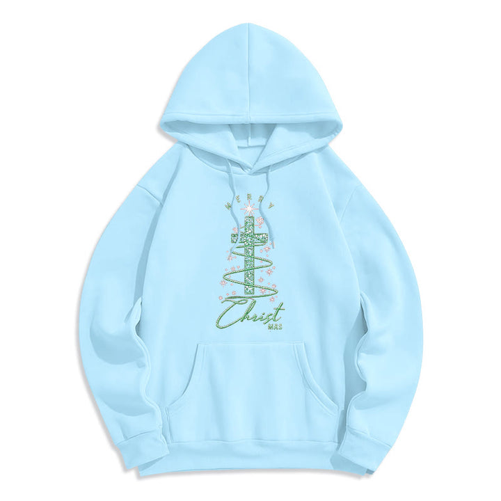 Christianartworkshop Schimmernder, kreuzförmiger Weihnachtsbaum-Hoodie aus Polyester mit Fleece-Futter. - Blau - 2XL - image 8