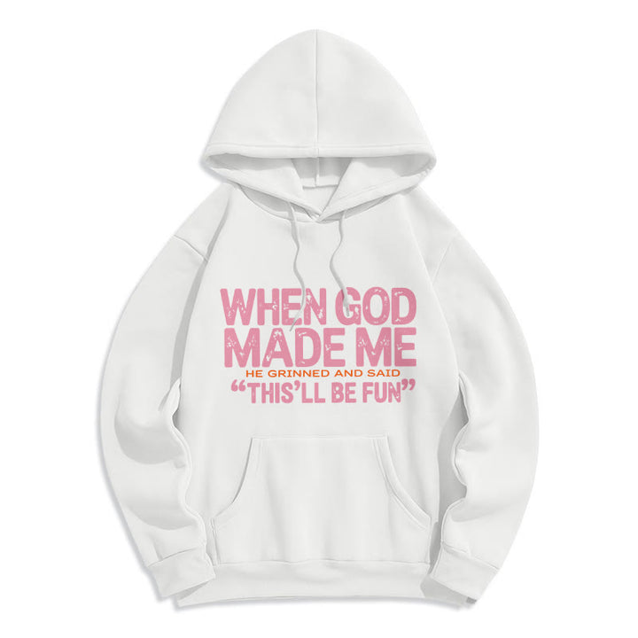 Christianartworkshop „Als Gott mich zum Glaubenszitat erschuf“ Fleecegefütterter Polyester-Hoodie - Weiß - 2XL - image 0