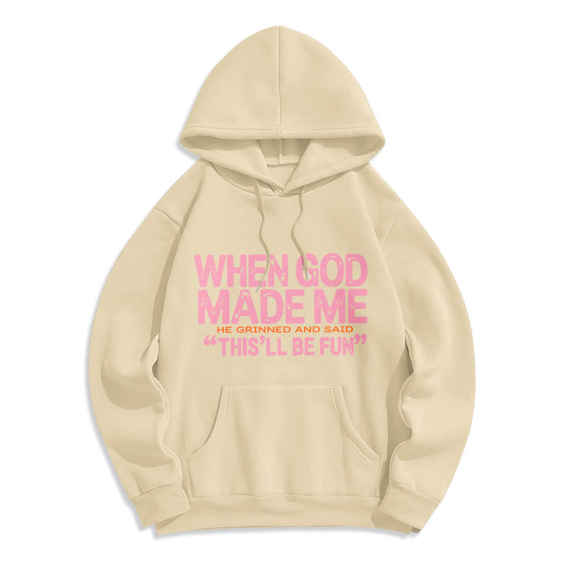 Christianartworkshop „Als Gott mich zum Glaubenszitat erschuf“ Fleecegefütterter Polyester-Hoodie - Beige - 2XL - image 4