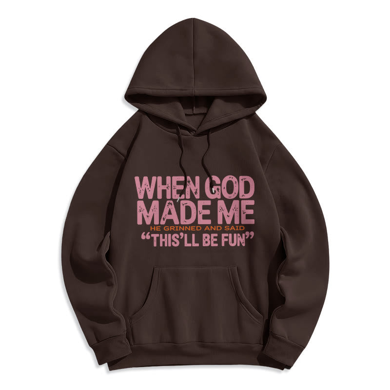 Christianartworkshop „Als Gott mich zum Glaubenszitat erschuf“ Fleecegefütterter Polyester-Hoodie - Braun - 2XL - image 1