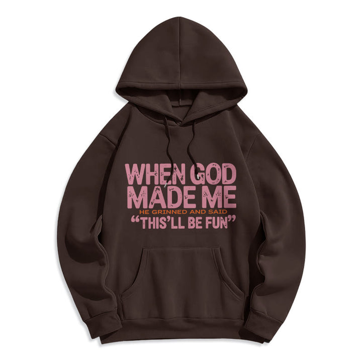 Christianartworkshop „Als Gott mich zum Glaubenszitat erschuf“ Fleecegefütterter Polyester-Hoodie - Braun - 2XL - image 1