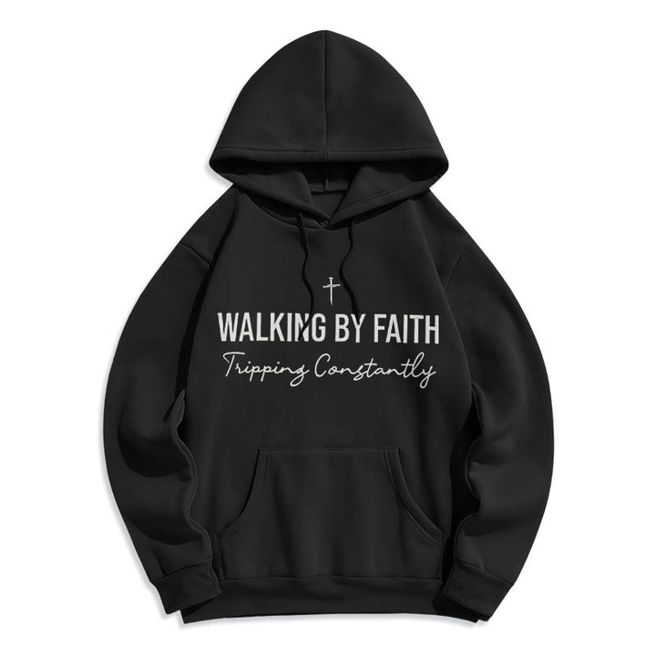 Christianartworkshop Walking By Faith Fleecegefütterter Polyester-Hoodie - Schwarz - 2XL - image 5