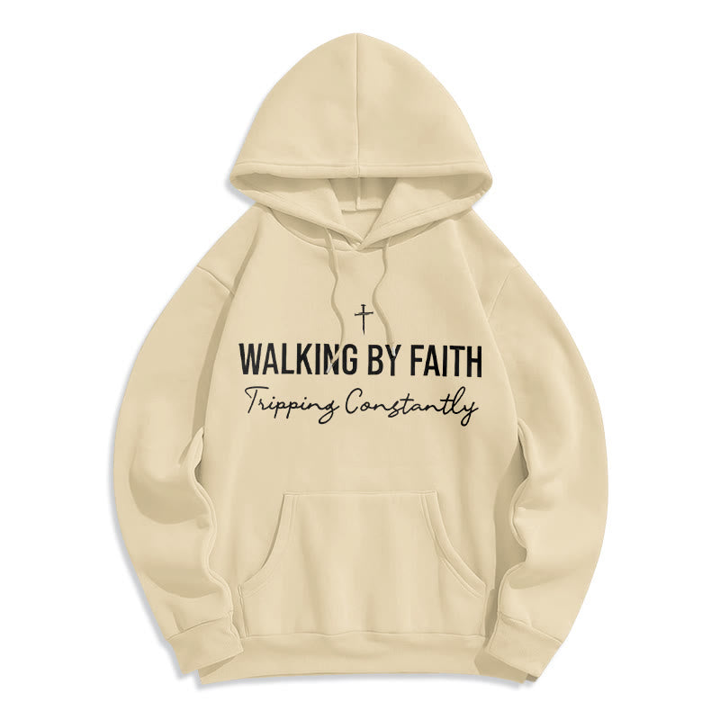 Christianartworkshop Walking By Faith Fleecegefütterter Polyester-Hoodie - Beige - 2XL - image 1
