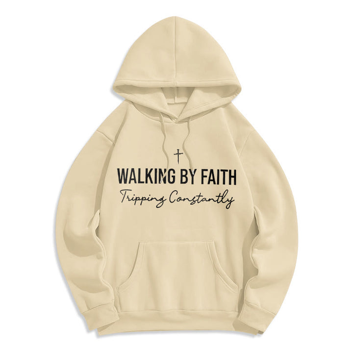 Christianartworkshop Walking By Faith Fleecegefütterter Polyester-Hoodie - Beige - 2XL - image 1