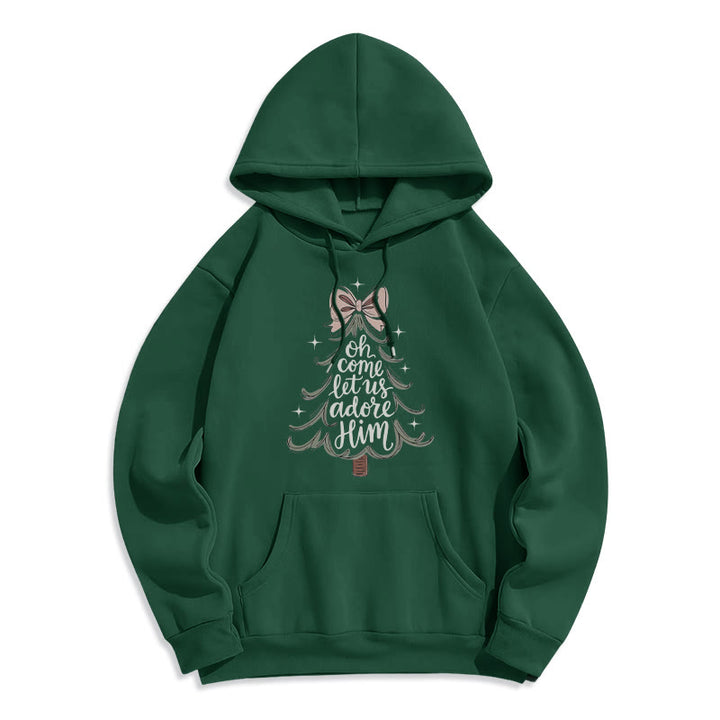 Christianartworkshop Oh Come Let Us Adore Him Weihnachts-Fleece-Hoodie aus Polyester - Grün - 2XL - image 2