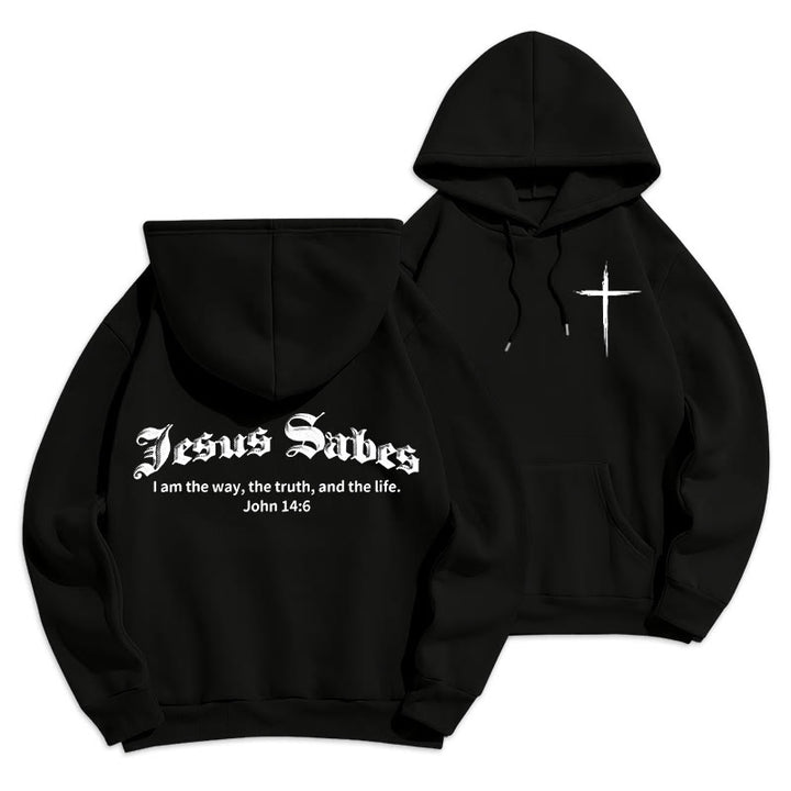Christianartworkshop Jesus rettet Johannes 14:6 Glaubens-Fleece-gefütterter Polyester-Hoodie - Schwarz - 2XL - image 9