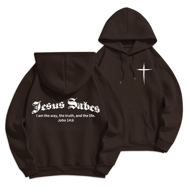 Christianartworkshop Jesus rettet Johannes 14:6 Glaubens-Fleece-gefütterter Polyester-Hoodie - Braun - 2XL - image 6