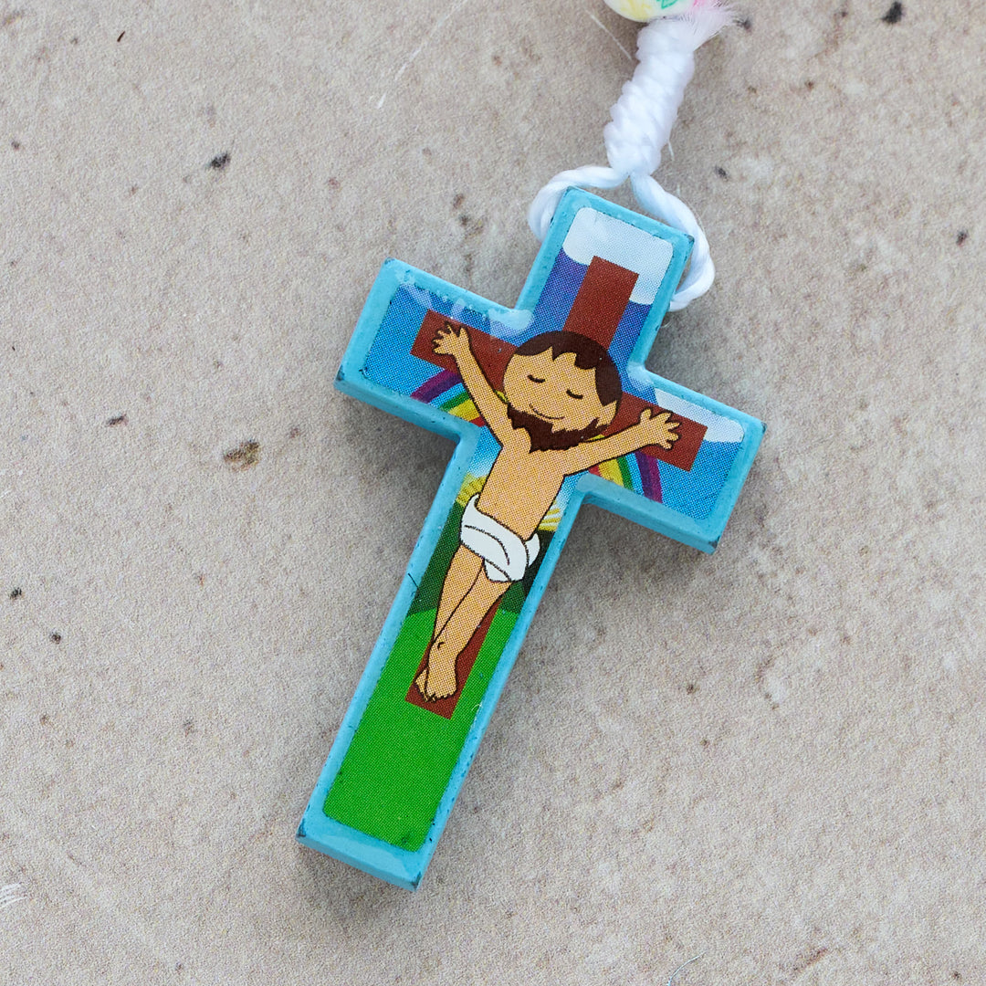 Christianartworkshop Rosenkranz und Armband für Kinder in Blau und Rosa: Bunte Perlen und heilige Symbole für junge Herzen - image 5