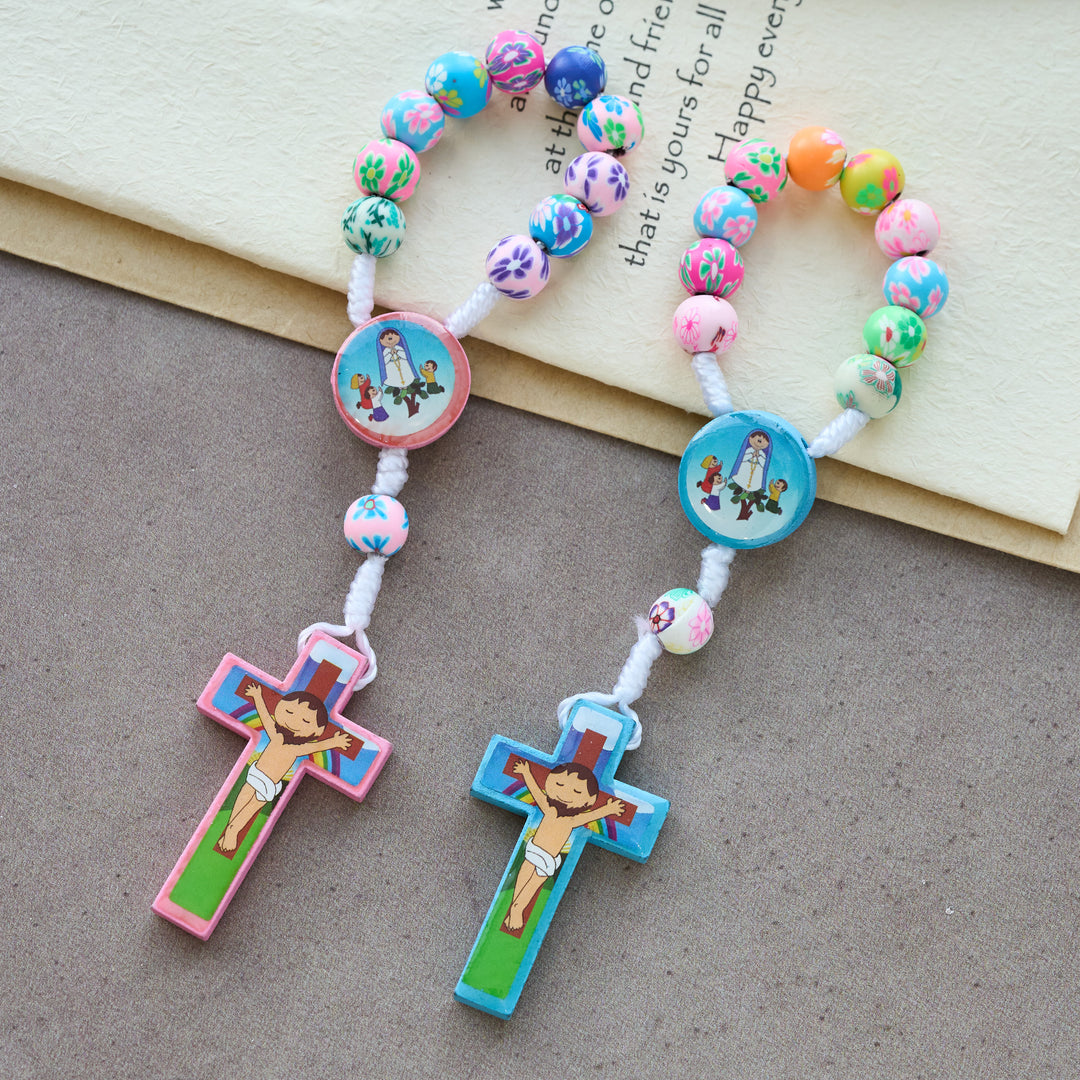 Christianartworkshop Rosenkranz und Armband für Kinder in Blau und Rosa: Bunte Perlen und heilige Symbole für junge Herzen - Blauer Rosenkranz - image 0