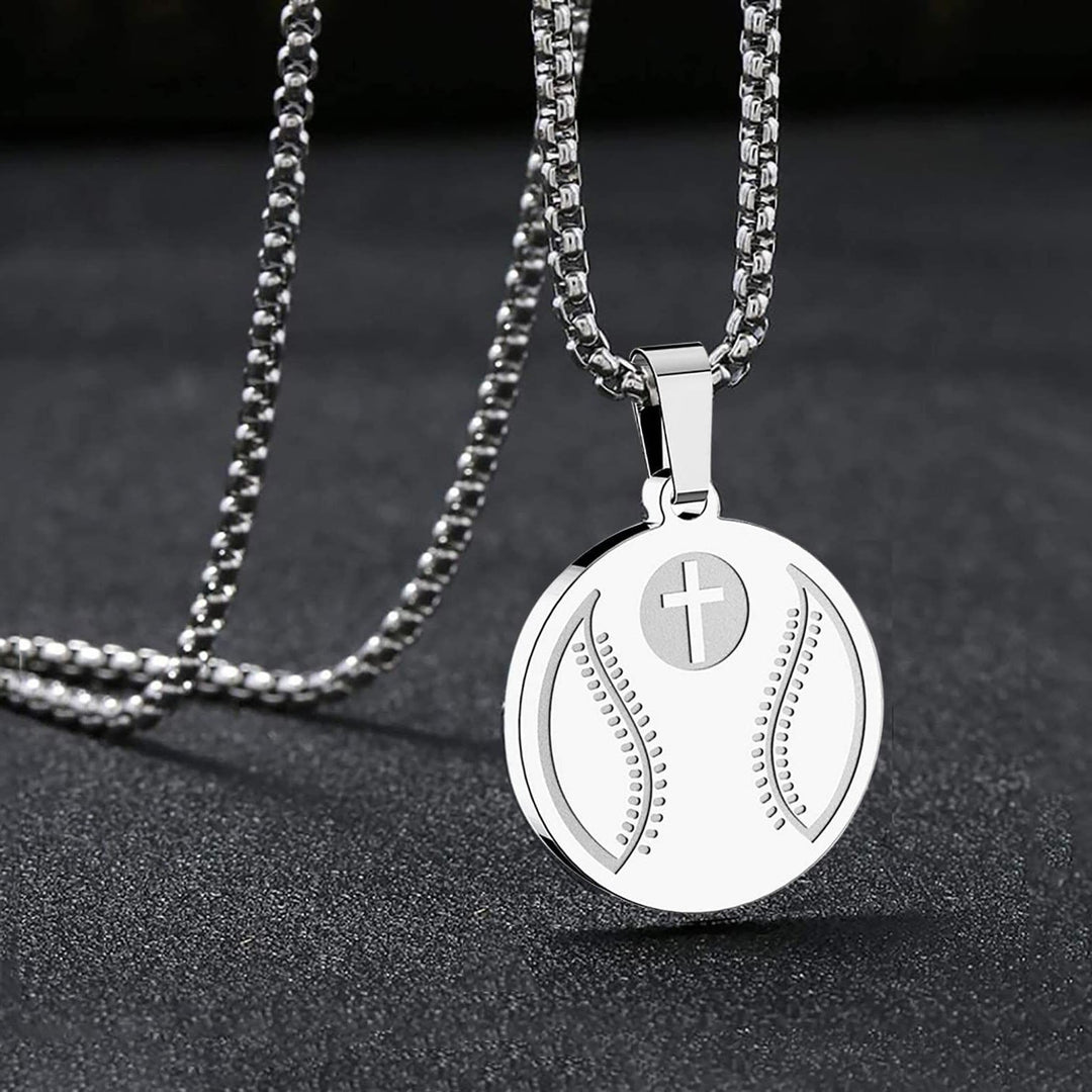 Christianartworkshop Sport-Gebetsanhänger-Halskette: Philipper 4,13 & Sport-Symbol für den täglichen Gebrauch - Silberner Baseball - image 0