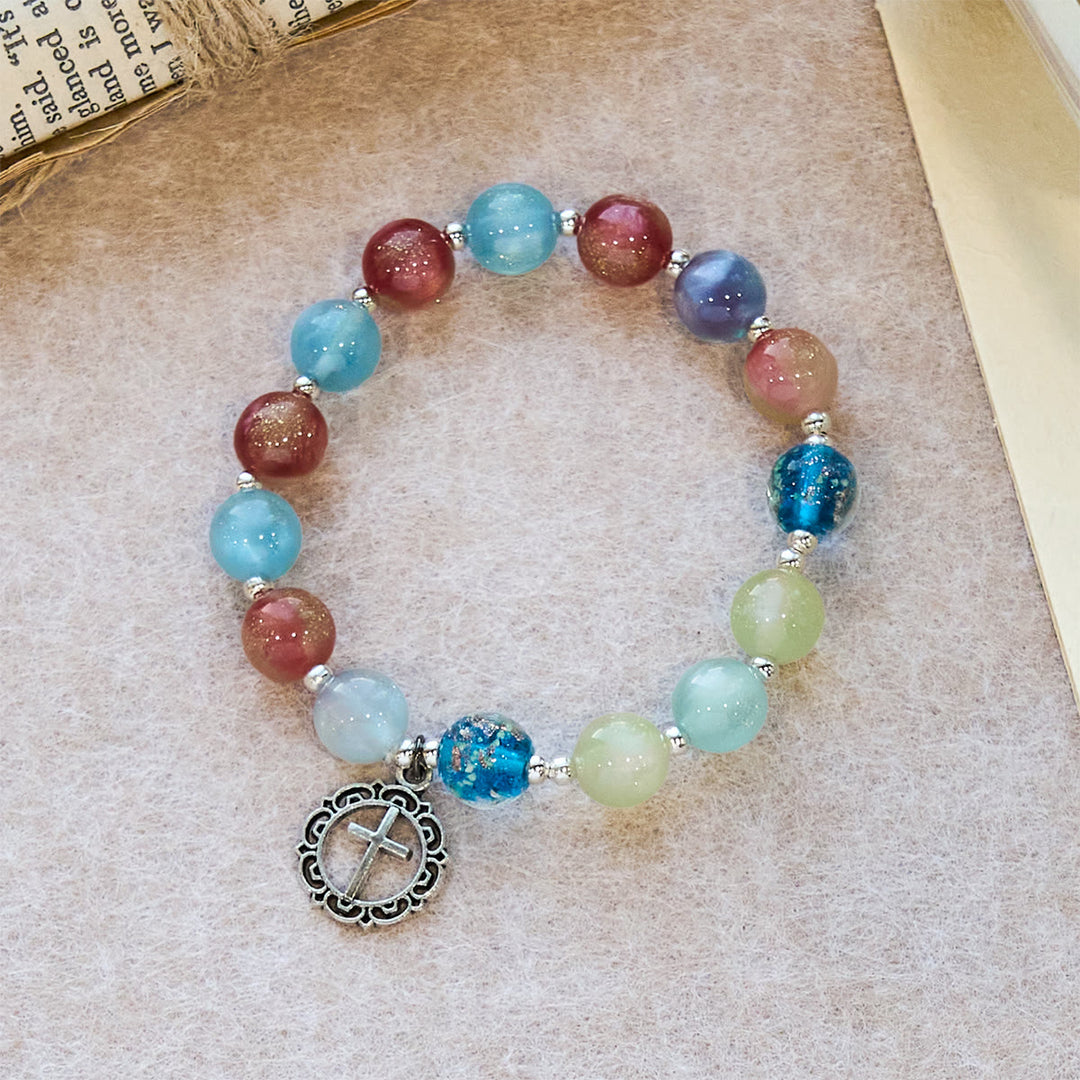 Christianartworkshop UV-wechselndes Glitzerperlenarmband mit verziertem Kreuz: Schimmert in leuchtenden Farben - Handgelenkumfang: 7,87 Zoll/20 cm (verstellbar) - image 0