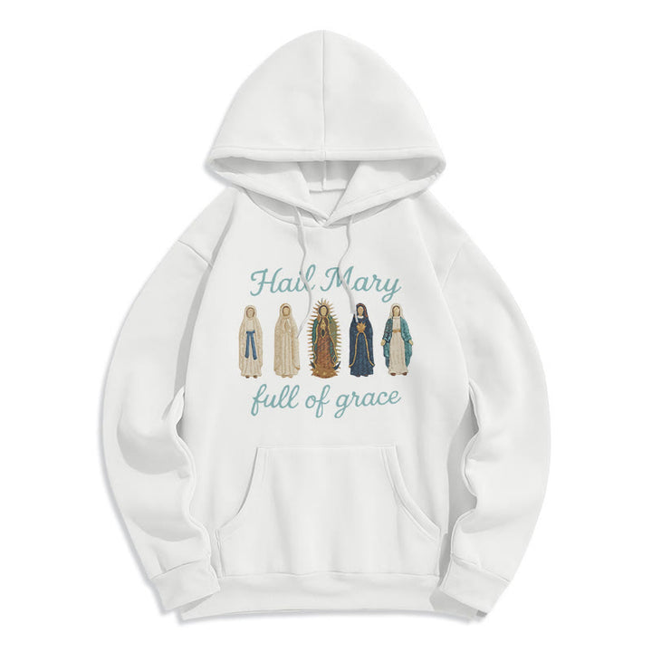 Christianartworkshop Gegrüßet seist du, Maria, voller Gnade Fleecegefütterter Polyester-Hoodie - Weiß - 2XL - image 3