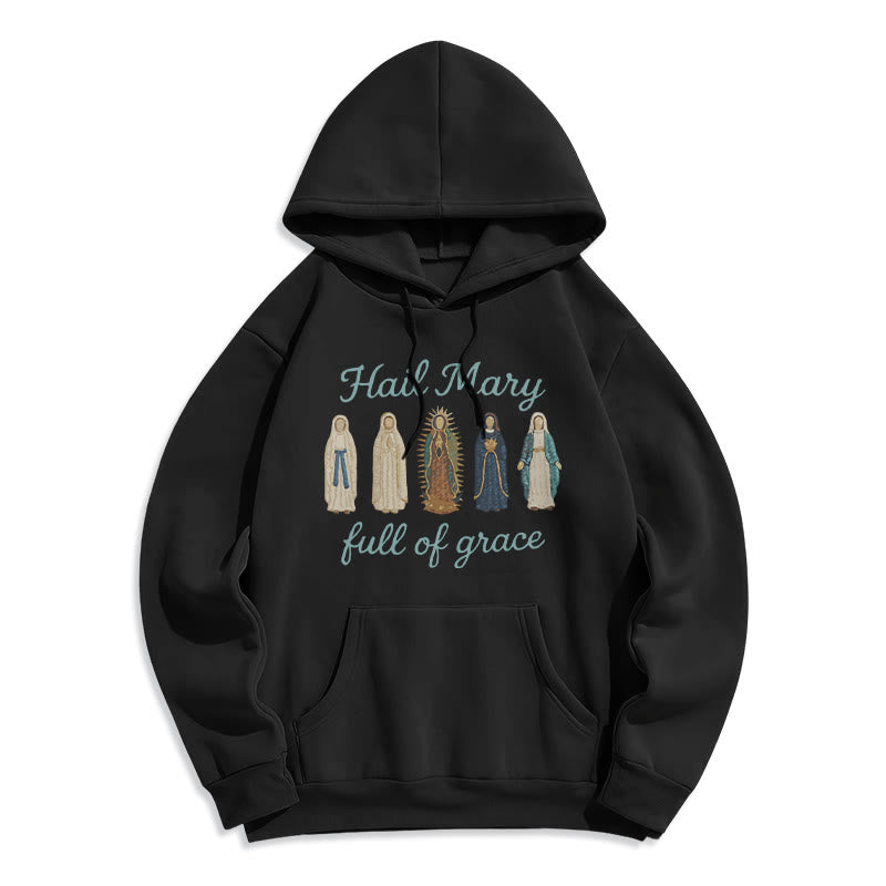 Christianartworkshop Gegrüßet seist du, Maria, voller Gnade Fleecegefütterter Polyester-Hoodie - Schwarz - 2XL - image 5