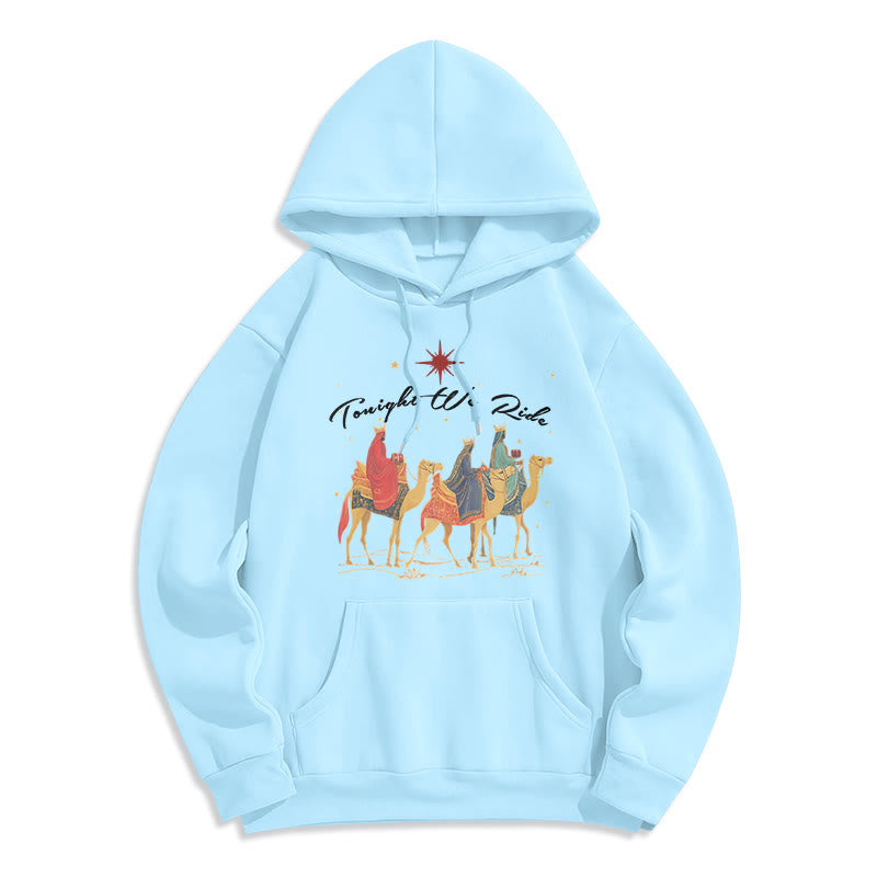 Christianartworkshop Heute Abend reiten wir Weihnachtsmänner Fleecegefütterter Polyester-Hoodie - Blau - 2XL - image 0