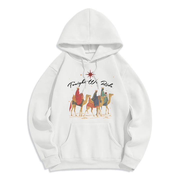 Christianartworkshop Heute Abend reiten wir Weihnachtsmänner Fleecegefütterter Polyester-Hoodie - Weiß - 2XL - image 4