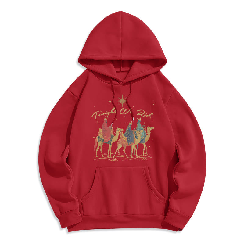 Christianartworkshop Heute Abend reiten wir Weihnachtsmänner Fleecegefütterter Polyester-Hoodie - Rot - 2XL - image 8