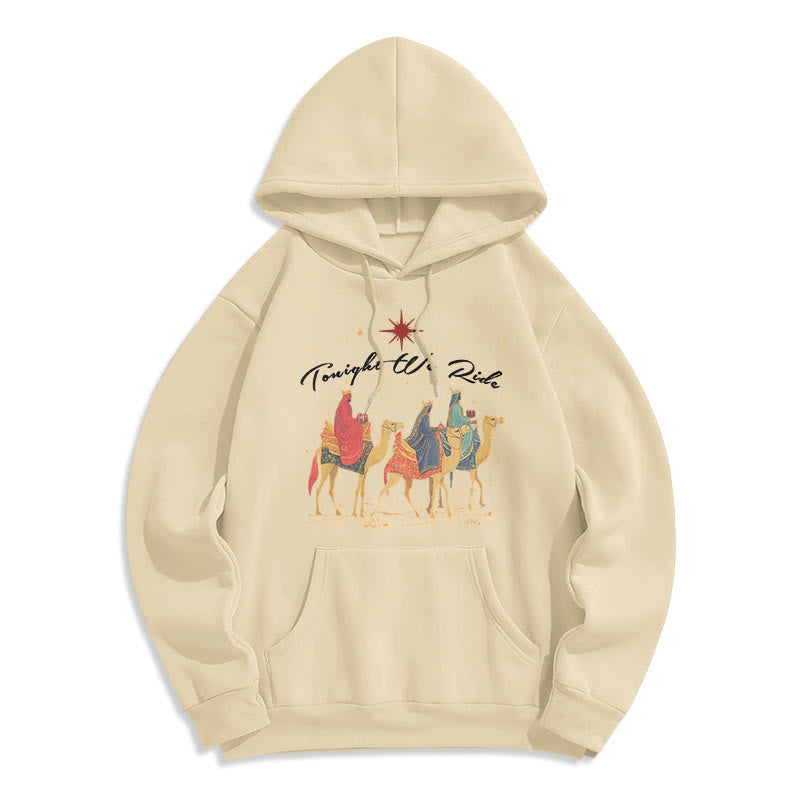Christianartworkshop Heute Abend reiten wir Weihnachtsmänner Fleecegefütterter Polyester-Hoodie - Beige - 2XL - image 2