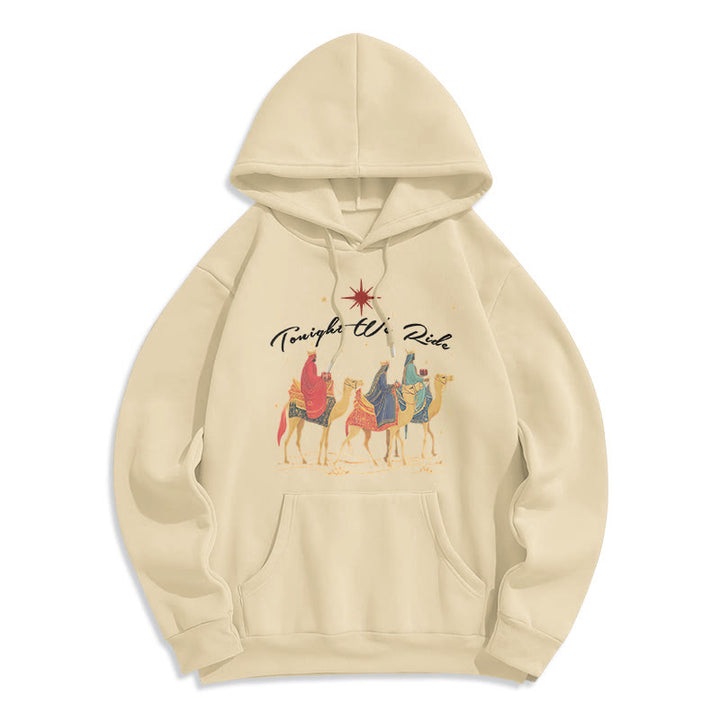 Christianartworkshop Heute Abend reiten wir Weihnachtsmänner Fleecegefütterter Polyester-Hoodie - Beige - 2XL - image 2