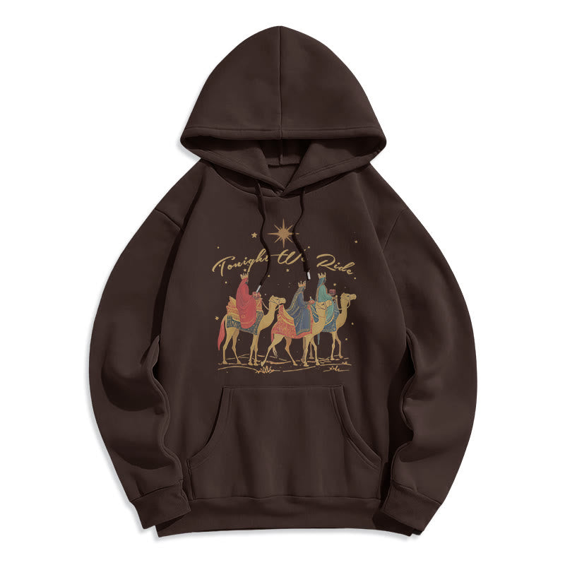 Christianartworkshop Heute Abend reiten wir Weihnachtsmänner Fleecegefütterter Polyester-Hoodie - Braun - 2XL - image 5