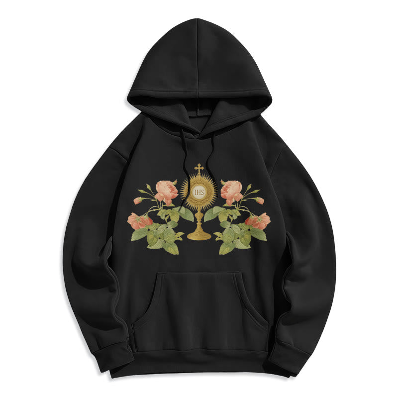 Christianartworkshop IHS & Rose Graphic Faith Fleece Lined Polyester Hoodie - Schwarz - 2XL - image 7