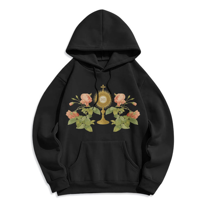 Christianartworkshop IHS & Rose Graphic Faith Fleece Lined Polyester Hoodie - Schwarz - 2XL - image 7