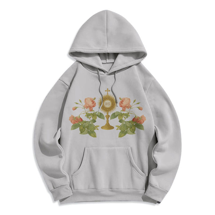 Christianartworkshop IHS & Rose Graphic Faith Fleece Lined Polyester Hoodie - Grau - 2XL - image 4