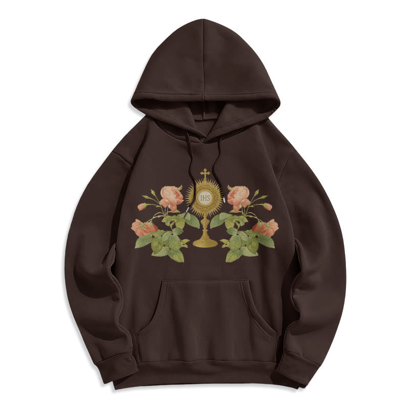 Christianartworkshop IHS & Rose Graphic Faith Fleece Lined Polyester Hoodie - Braun - 2XL - image 6