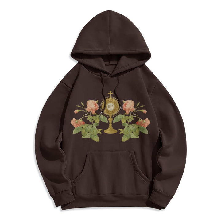 Christianartworkshop IHS & Rose Graphic Faith Fleece Lined Polyester Hoodie - Braun - 2XL - image 6