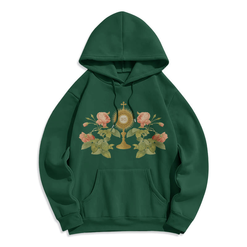 Christianartworkshop IHS & Rose Graphic Faith Fleece Lined Polyester Hoodie - Grün - 2XL - image 8