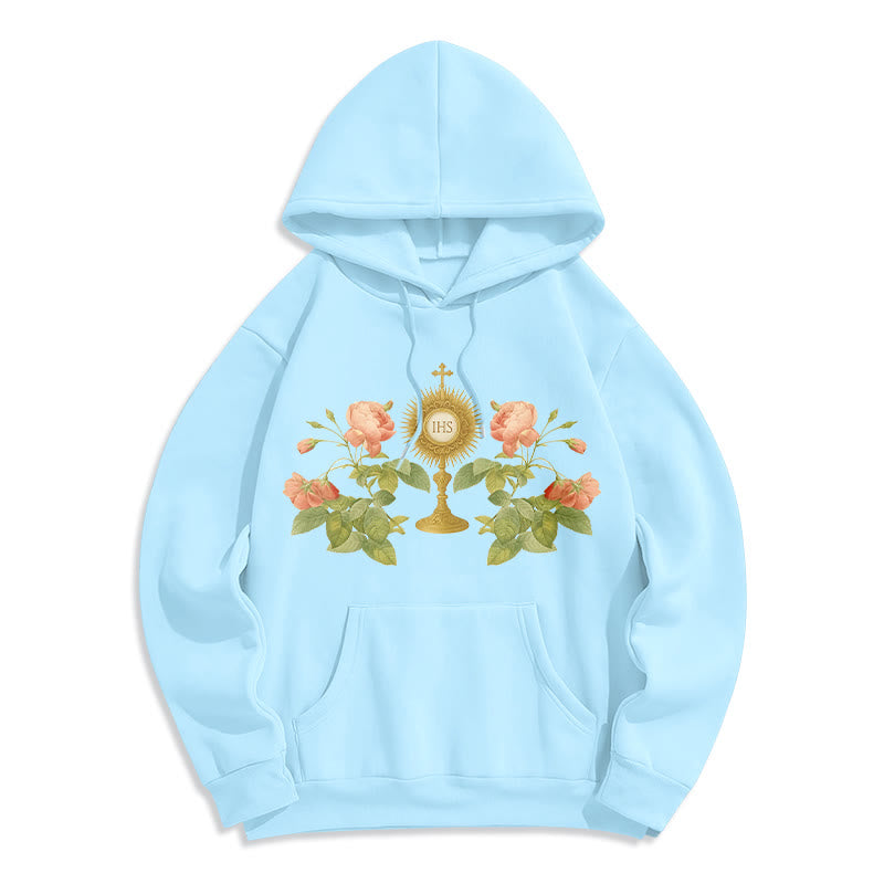 Christianartworkshop IHS & Rose Graphic Faith Fleece Lined Polyester Hoodie - Blau - 2XL - image 2