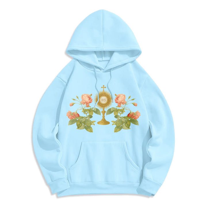 Christianartworkshop IHS & Rose Graphic Faith Fleece Lined Polyester Hoodie - Blau - 2XL - image 2