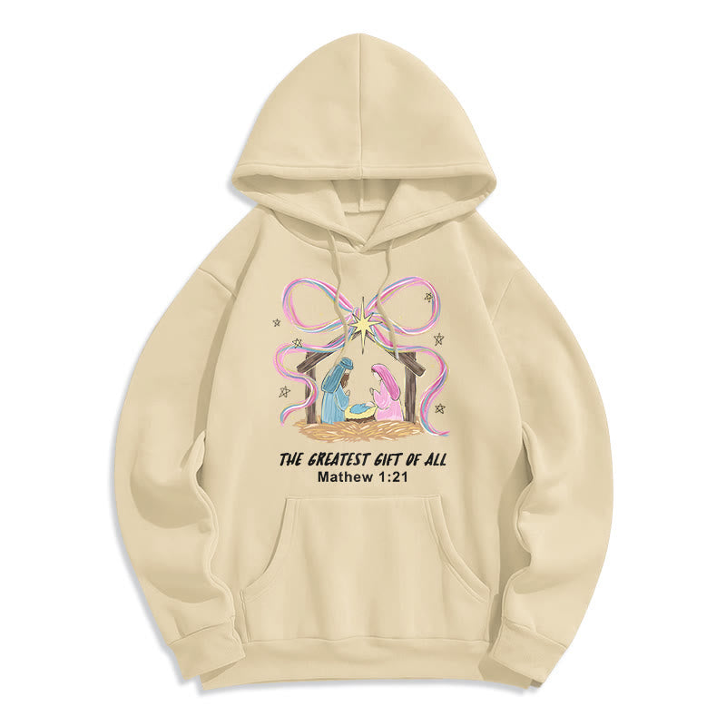 Christianartworkshop Der größte Weihnachtsgruß – Fleecegefütterter Polyester-Hoodie - Beige - 2XL - image 4