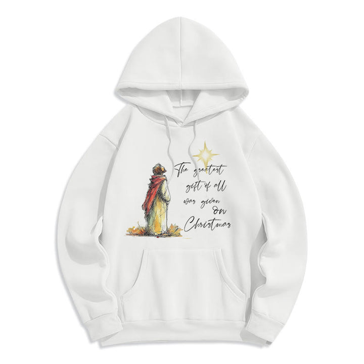Christianartworkshop Weihnachtsstern-Kapuzenpullover aus Polyester mit Fleece-Futter, gefüttert mit Polyester - Weiß - 2XL - image 7
