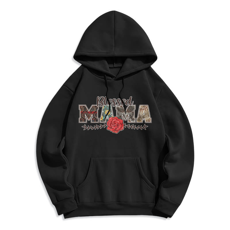 Christianartworkshop Hoodie mit Grafik „Gesegnete Mama & Rose“, gefüttert mit Polyester, Fleece-Futter - Schwarz - 2XL - image 5